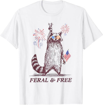 The Feral & Free Raccoon Tee is a unisex 4th of July shirt. - Feminist AF