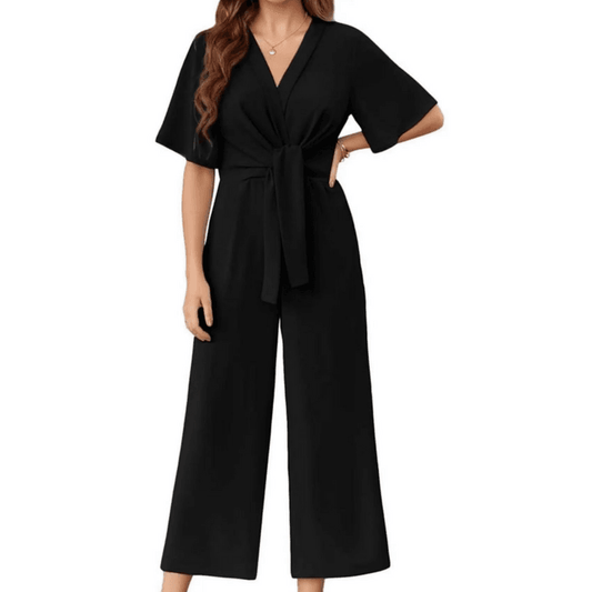 Elegant V-Neck Wide-Leg Jumpsuit - Feminist AF