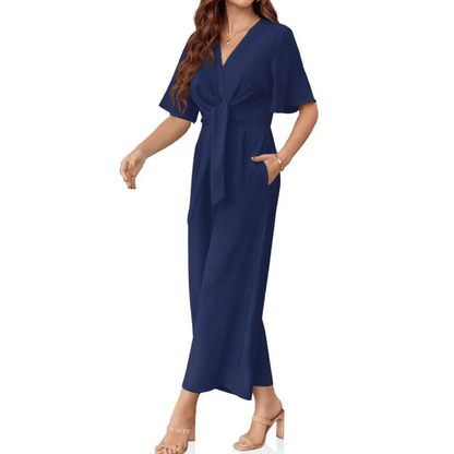 Elegant V-Neck Wide-Leg Jumpsuit - Feminist AF