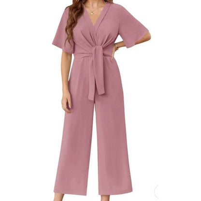 Elegant V-Neck Wide-Leg Jumpsuit - Feminist AF