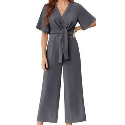 Elegant V-Neck Wide-Leg Jumpsuit - Feminist AF